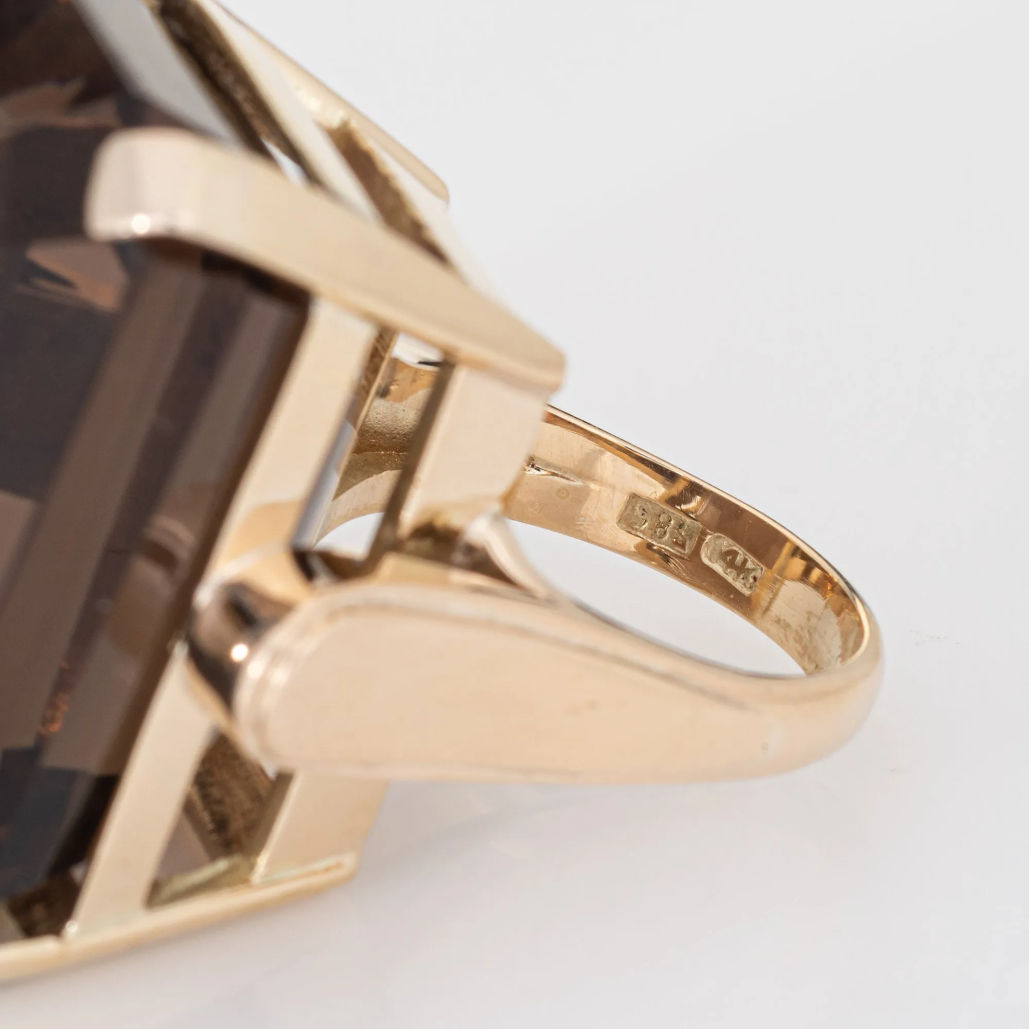 Huge 93ct Smokey Quartz Ring Vintage 14k Yellow Gold Emerald Cut Cocktail 6.25