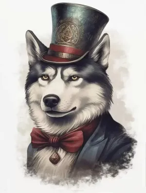 Huskey WearsA Top Hat - AI Created Gift for Dog Lover - Digital Download Canvas Print Wall Art Poster, Junk Journal Cottage Core DIY Craft
