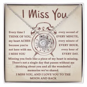 I Miss You Every Second To The Moon And Back Necklace, Love Knot Pendant Necklace