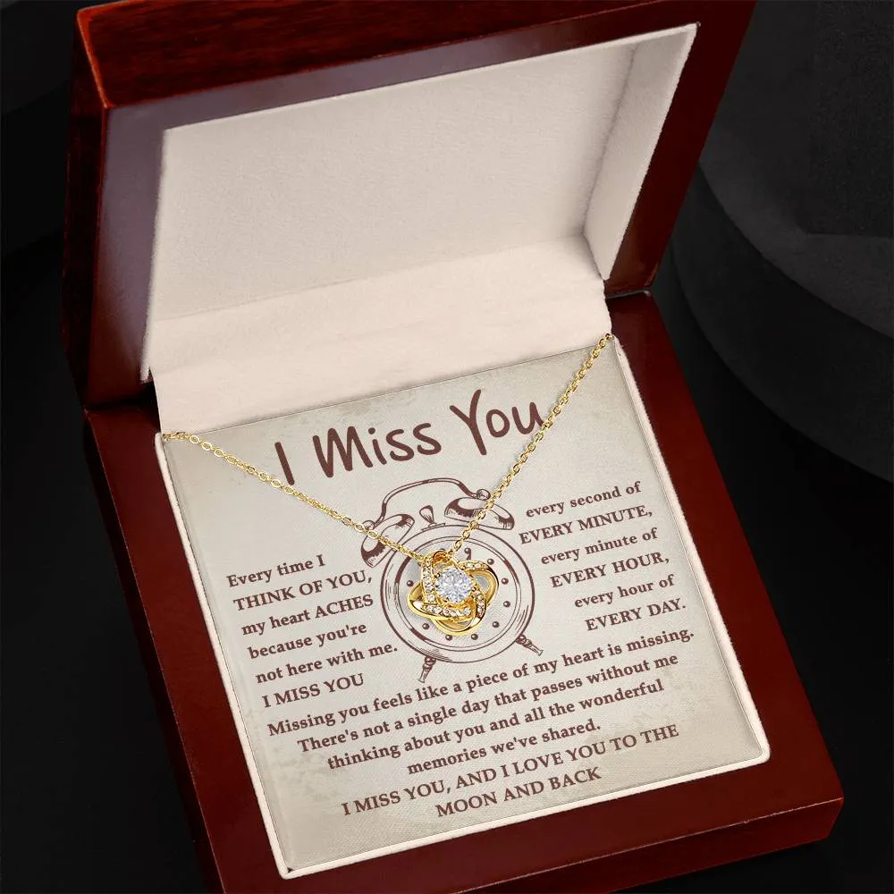 I Miss You Every Second To The Moon And Back Necklace, Love Knot Pendant Necklace