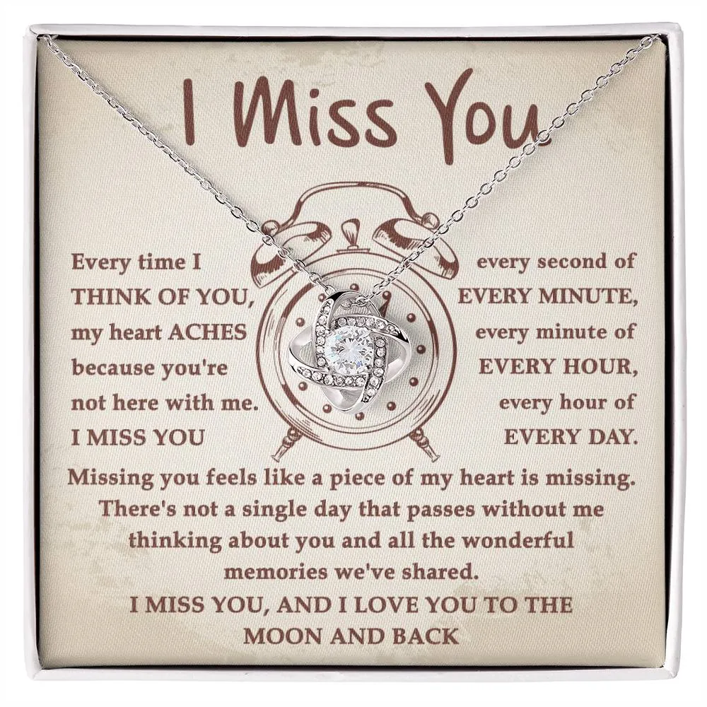I Miss You Every Second To The Moon And Back Necklace, Love Knot Pendant Necklace