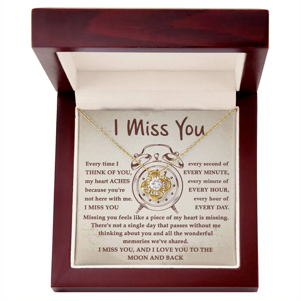 I Miss You Every Second To The Moon And Back Necklace, Love Knot Pendant Necklace