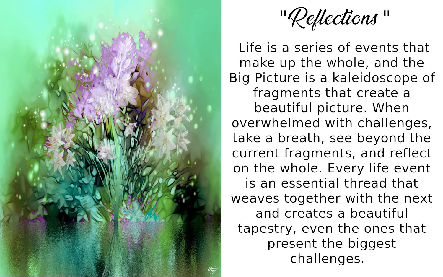 Impressionist Floral Abstract Art Print in Green and Pink, Flower Reflection in Water