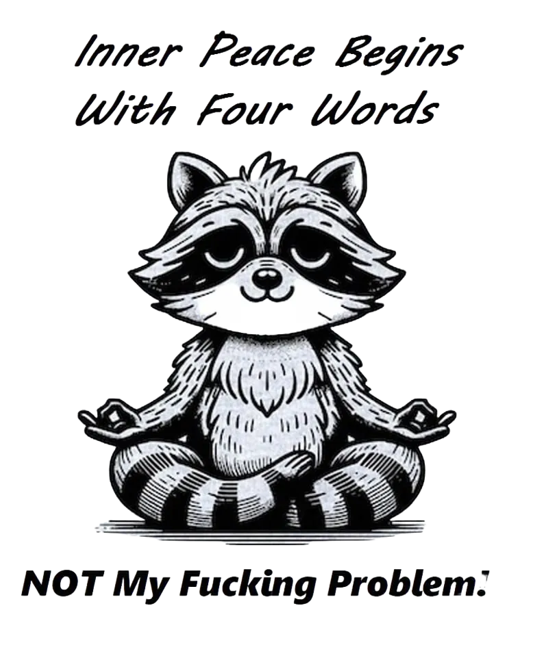 Inner Peace Begins With Four Words PNG, Funny Sarcastic Quote Raccoon - AI Created One of a Kind Digital Download Print - Junk Journal Page