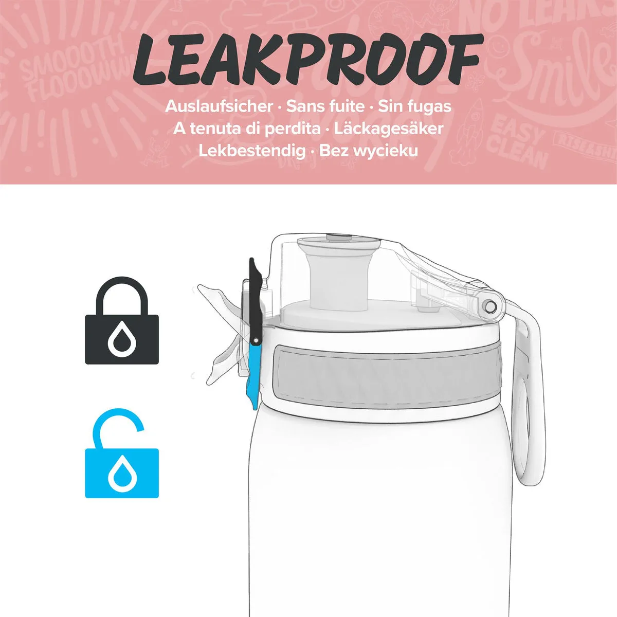 ION8 Leak Proof Water Bottle, Rose Quartz New, 750ML BPA Free