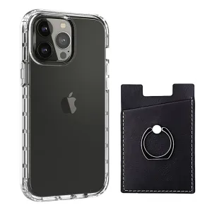 iPhone 13 Pro Max Bumper Case with Leather Credit Card Stick-On Holder