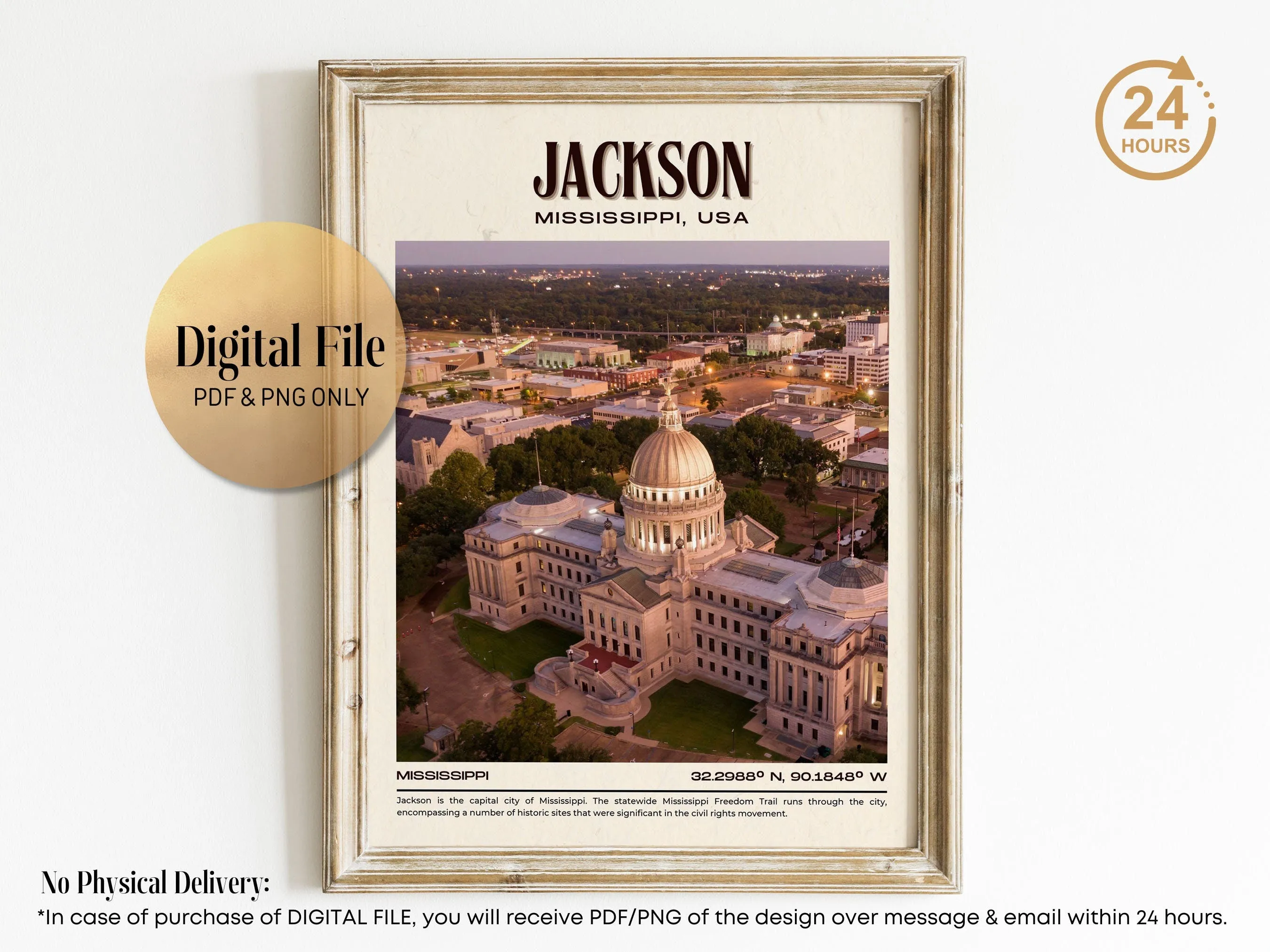 Jackson Vintage Wall Art, Mississippi, USA