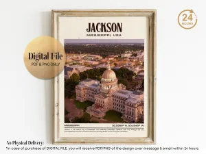 Jackson Vintage Wall Art, Mississippi, USA