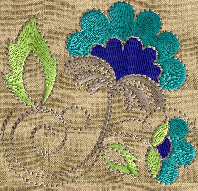 Jacobean Flower Corner Embroidery Design - EMBROIDERY DESIGN FILE - Instant download - Dst Jef Pes VP3 Exp formats - For larger frames only