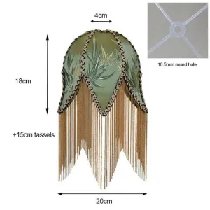 Jacquard Green Bamboo Leaf Antique Lampshade with Tassels