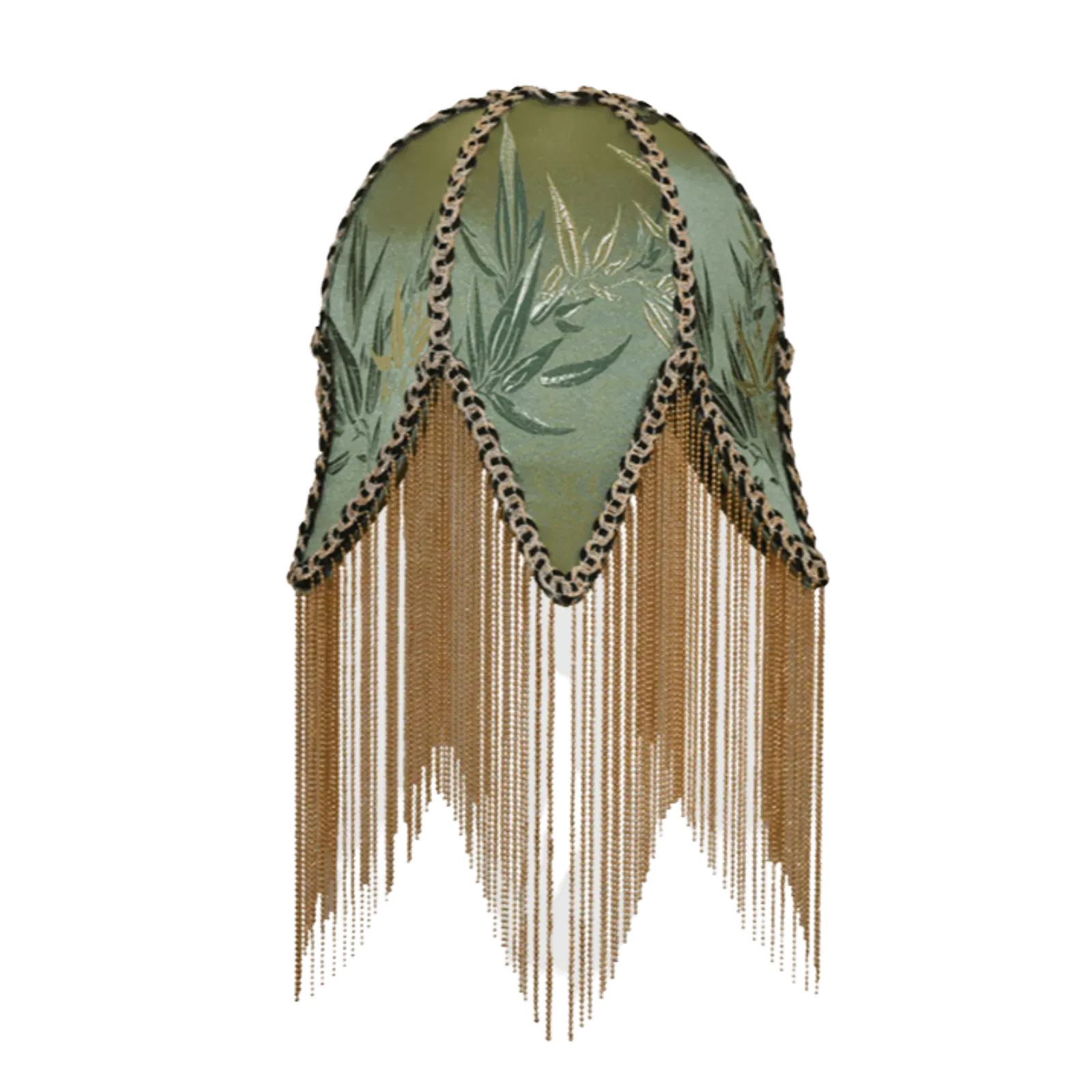 Jacquard Green Bamboo Leaf Antique Lampshade with Tassels