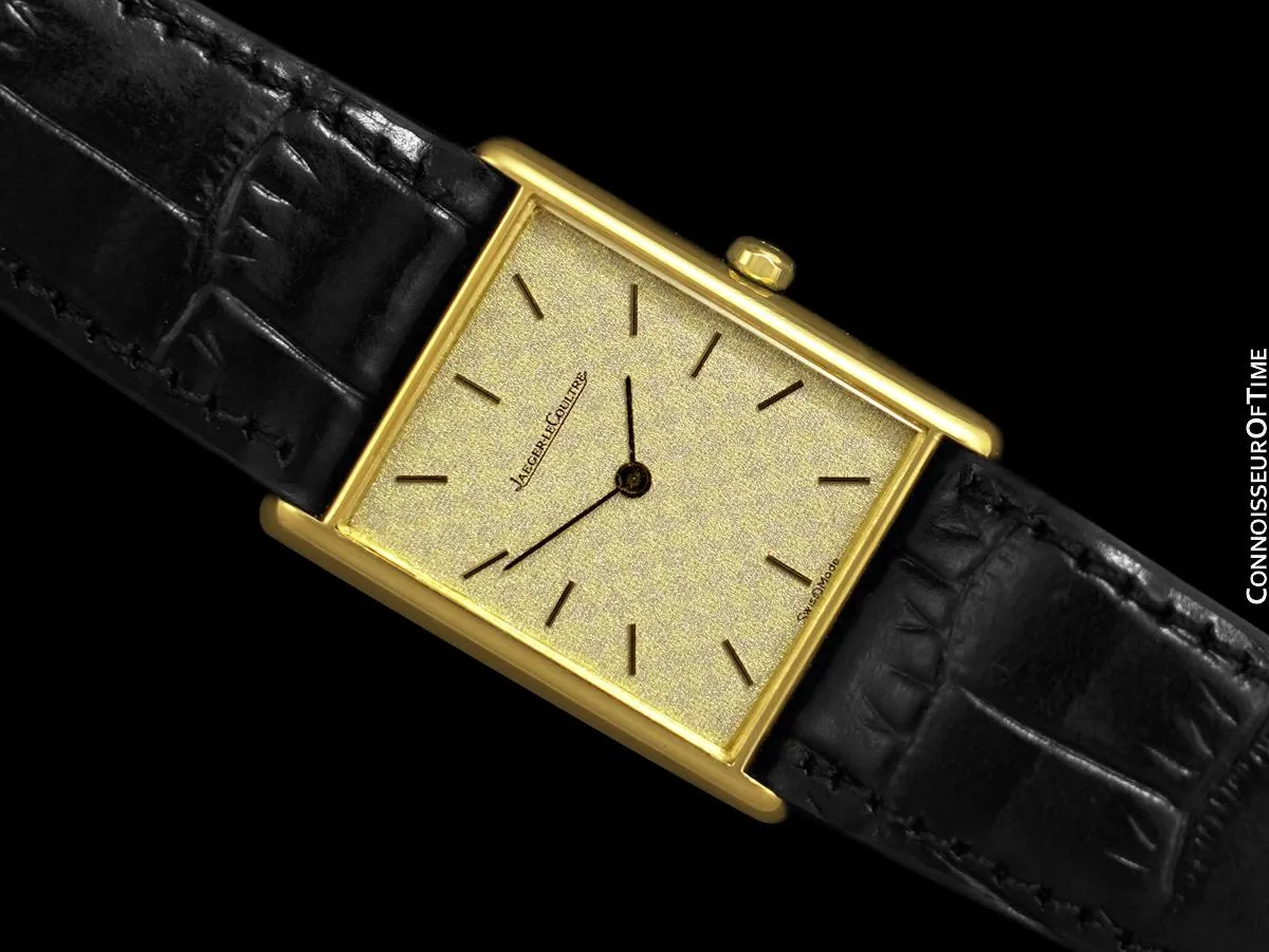 Jaeger-LeCoultre Tank Style Vintage Mens Solid 18K Gold Watch - Original Tag
