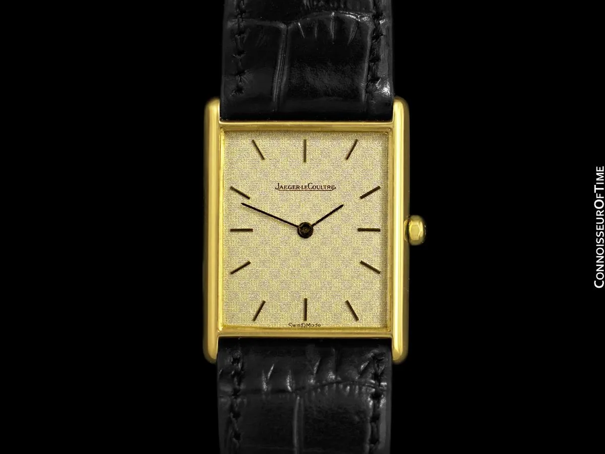 Jaeger-LeCoultre Tank Style Vintage Mens Solid 18K Gold Watch - Original Tag