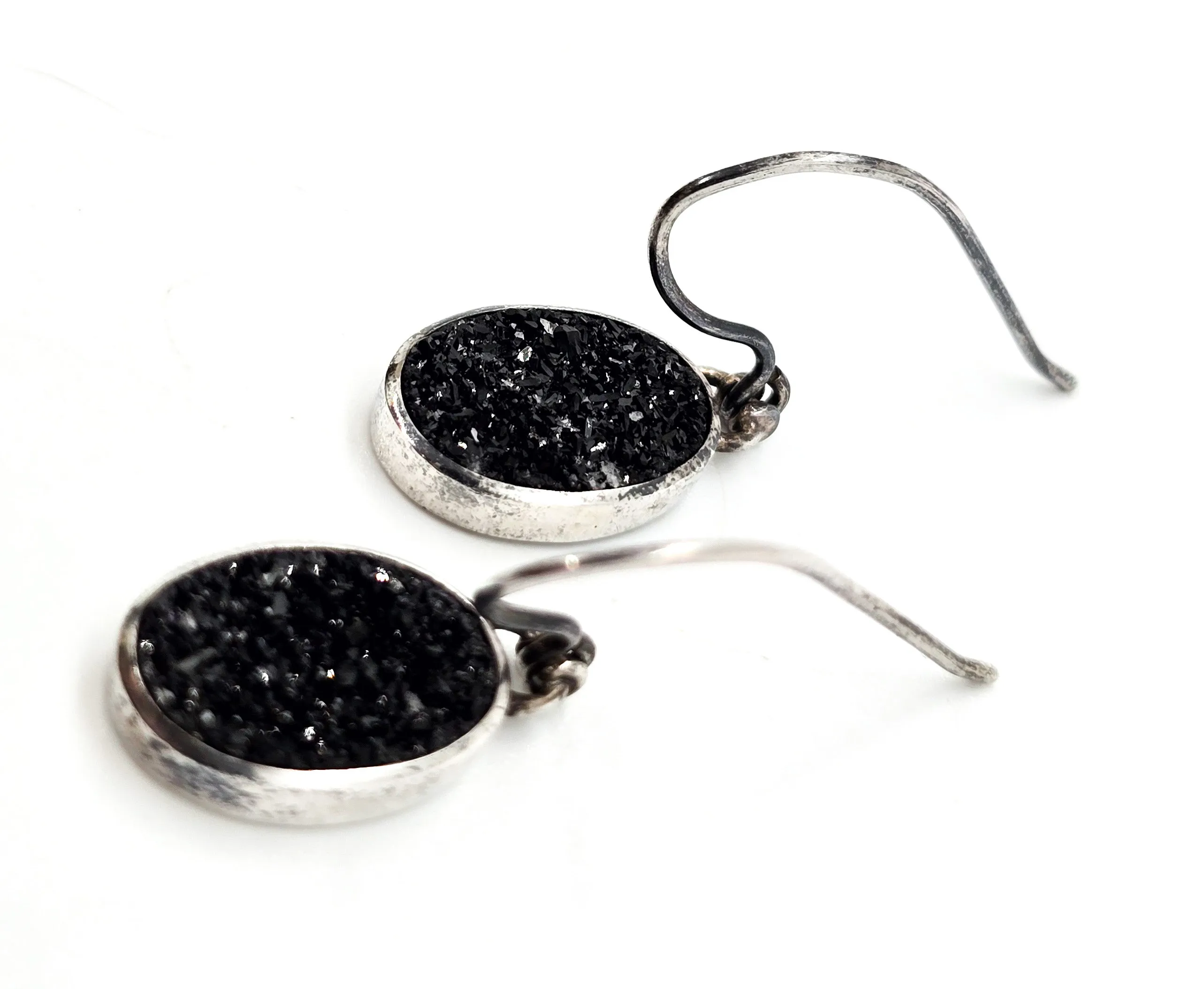 Janice Girardi JGD Black druzy Quartz sterling silver drop earrings