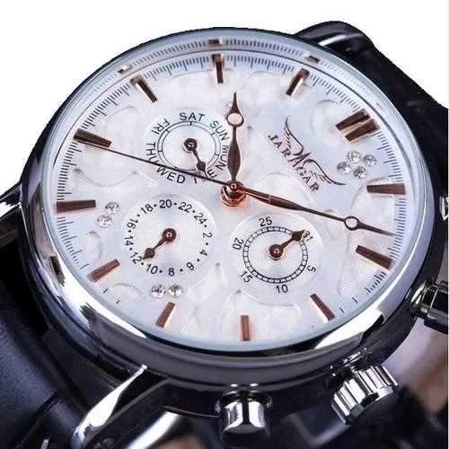JARAGAR F120545 Fashion Automatic Mechanical Watch Multifunction Leather Strap Men Wrist Watch