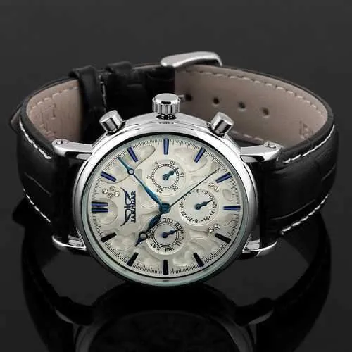 JARAGAR F120545 Fashion Automatic Mechanical Watch Multifunction Leather Strap Men Wrist Watch