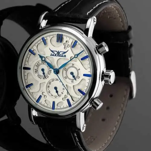 JARAGAR F120545 Fashion Automatic Mechanical Watch Multifunction Leather Strap Men Wrist Watch