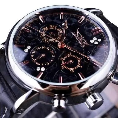 JARAGAR F120545 Fashion Automatic Mechanical Watch Multifunction Leather Strap Men Wrist Watch