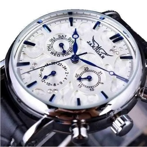 JARAGAR F120545 Fashion Automatic Mechanical Watch Multifunction Leather Strap Men Wrist Watch