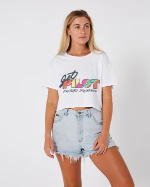 Jetpilot Squadron Ladies Crop Tee - White