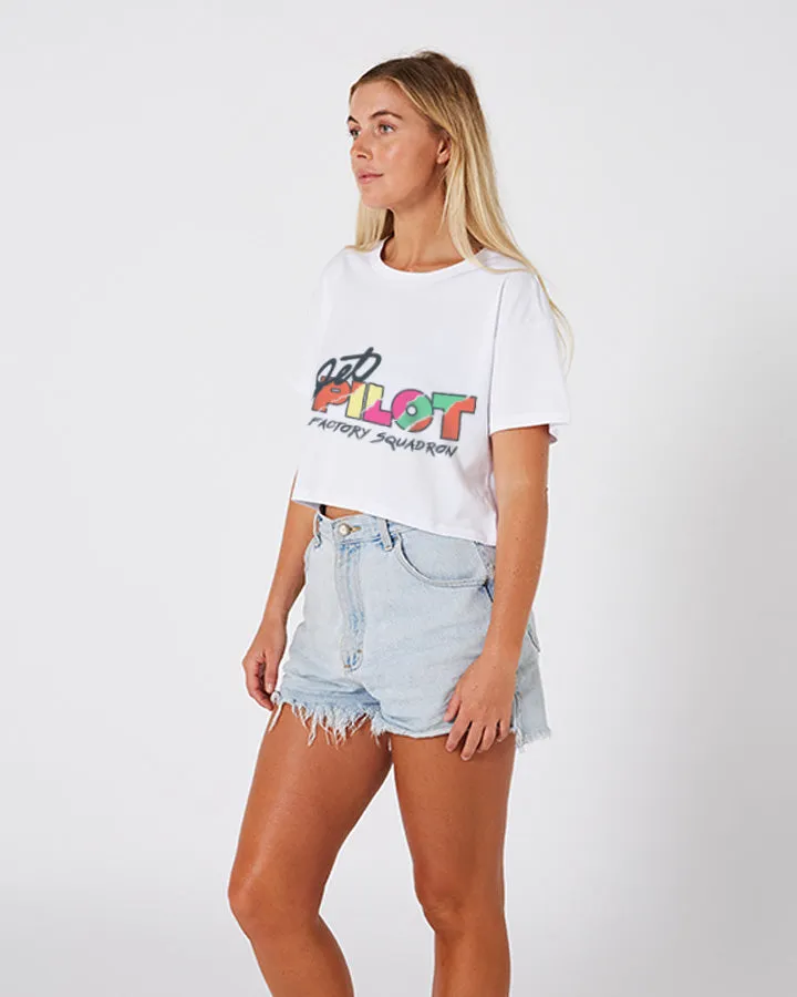 Jetpilot Squadron Ladies Crop Tee - White