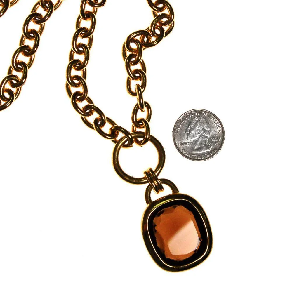 Joan Rivers Gold Chain Necklace with Smokey Topaz Pendant