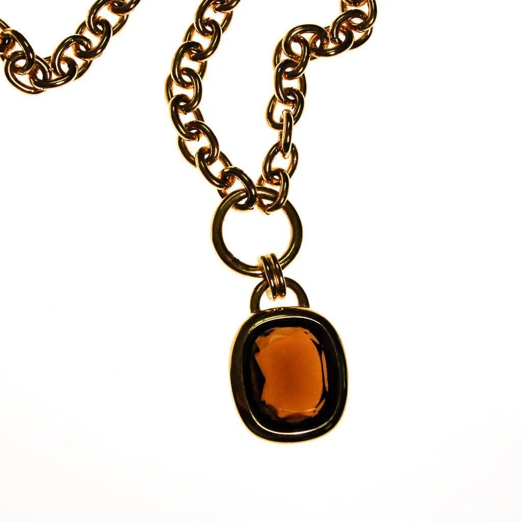 Joan Rivers Gold Chain Necklace with Smokey Topaz Pendant
