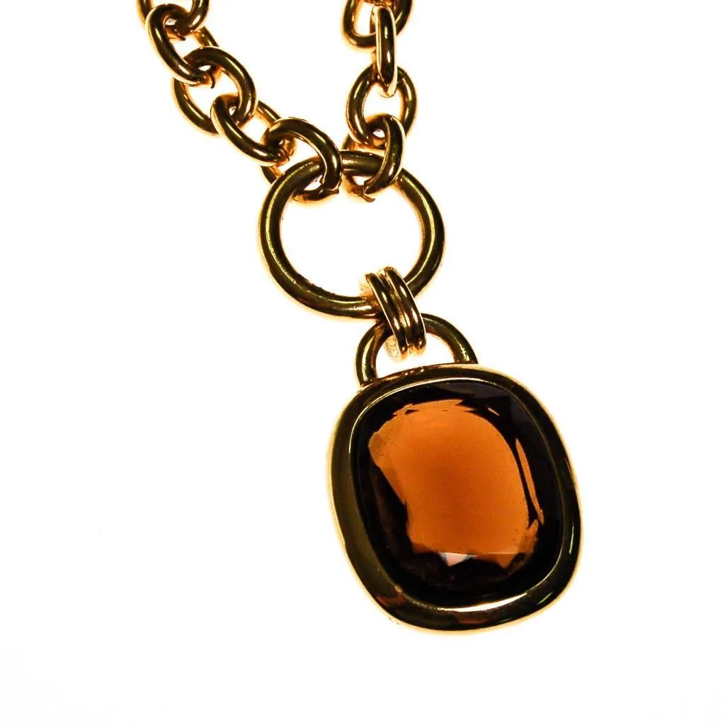 Joan Rivers Gold Chain Necklace with Smokey Topaz Pendant