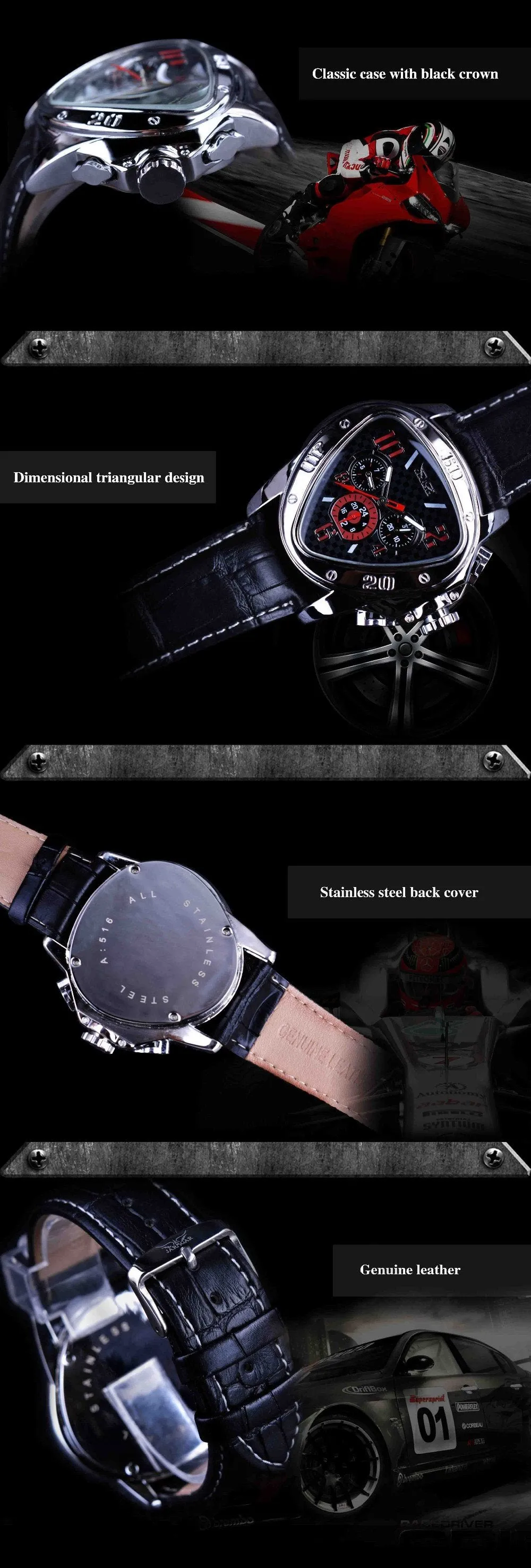 Jollynova - Automatic Racing Design Geometric Triangle Pilot Mechanical Watch
