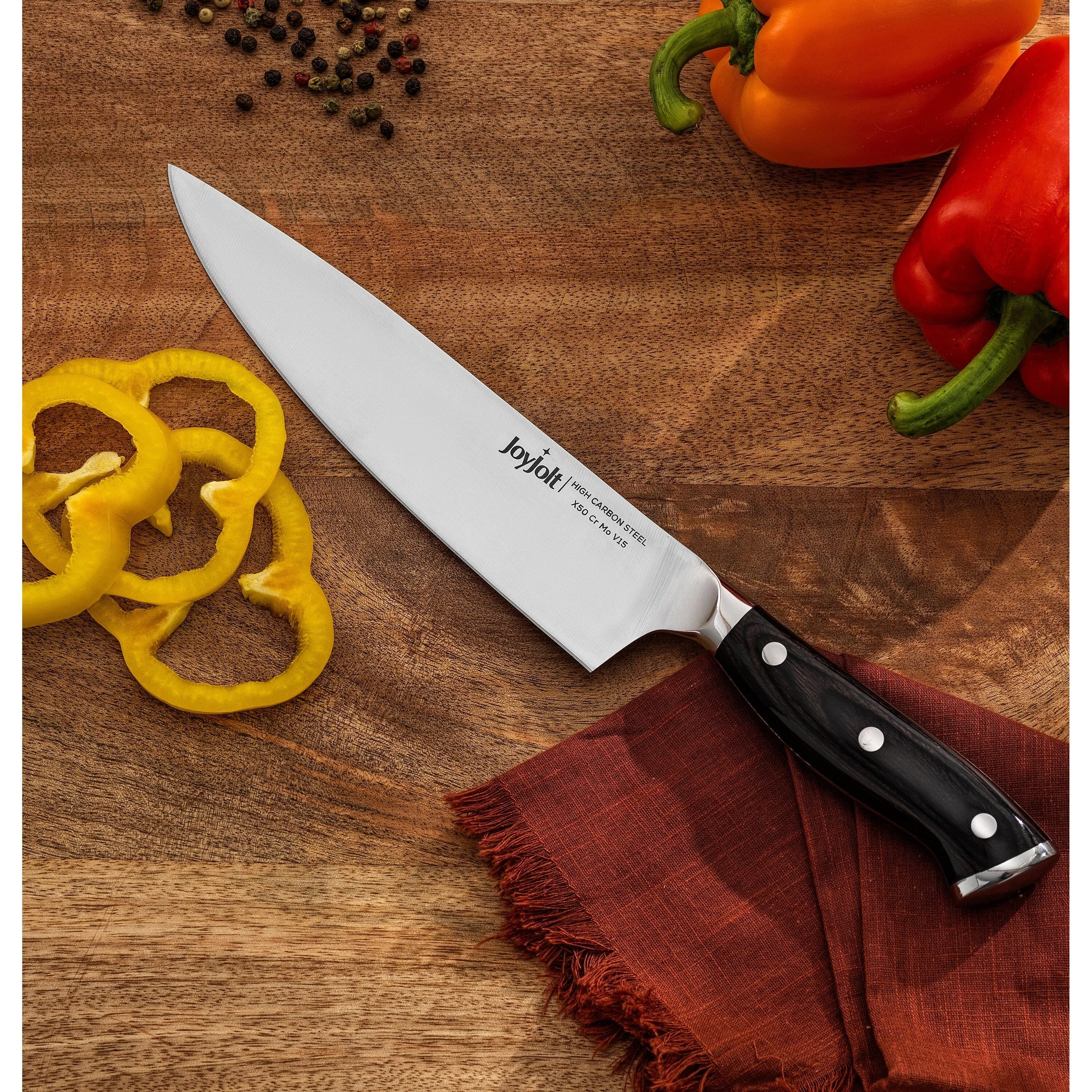 JoyJolt 8-in Chef Knife High Carbon Steel Kitchen Knife - Stainless Steel