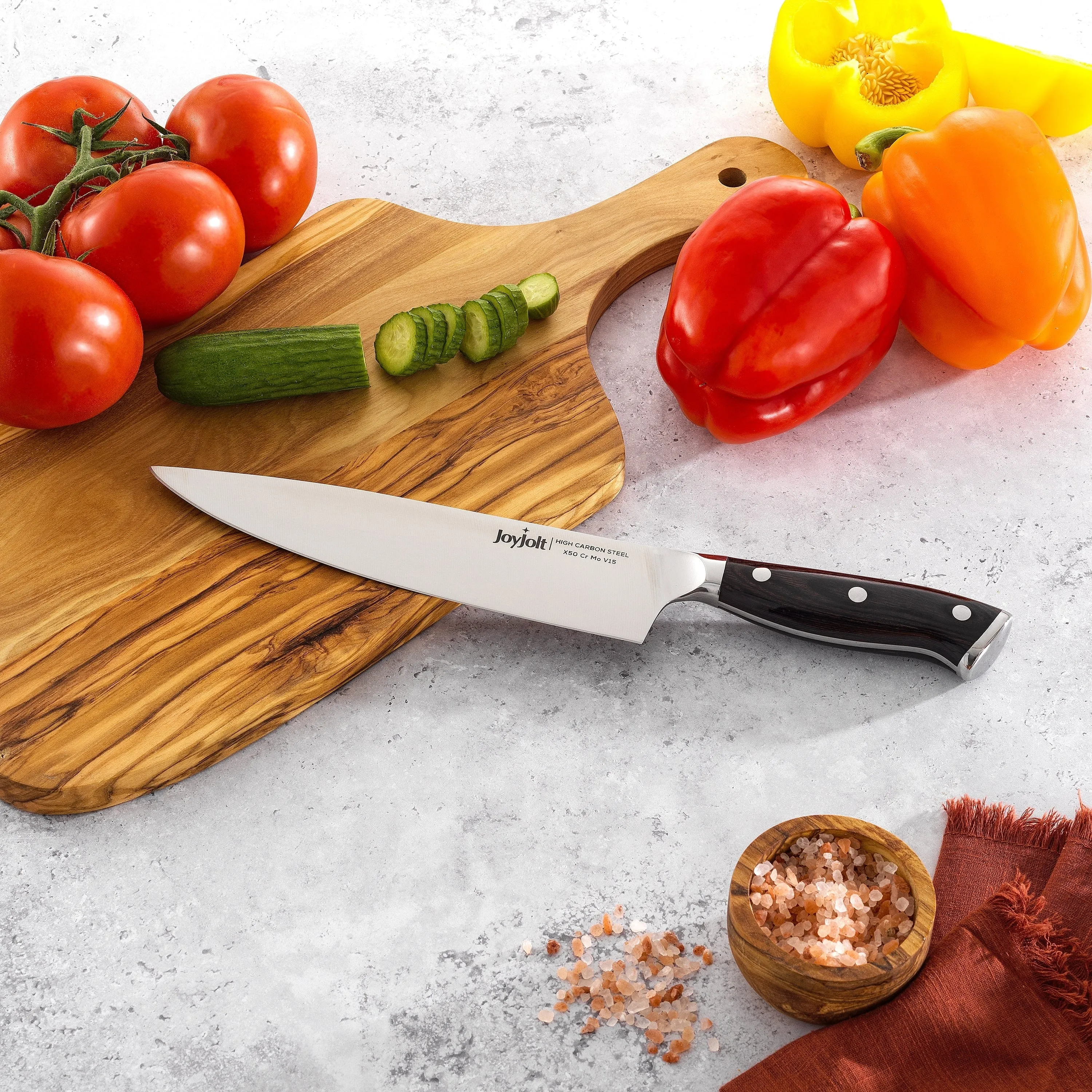 JoyJolt 8-in Chef Knife High Carbon Steel Kitchen Knife - Stainless Steel