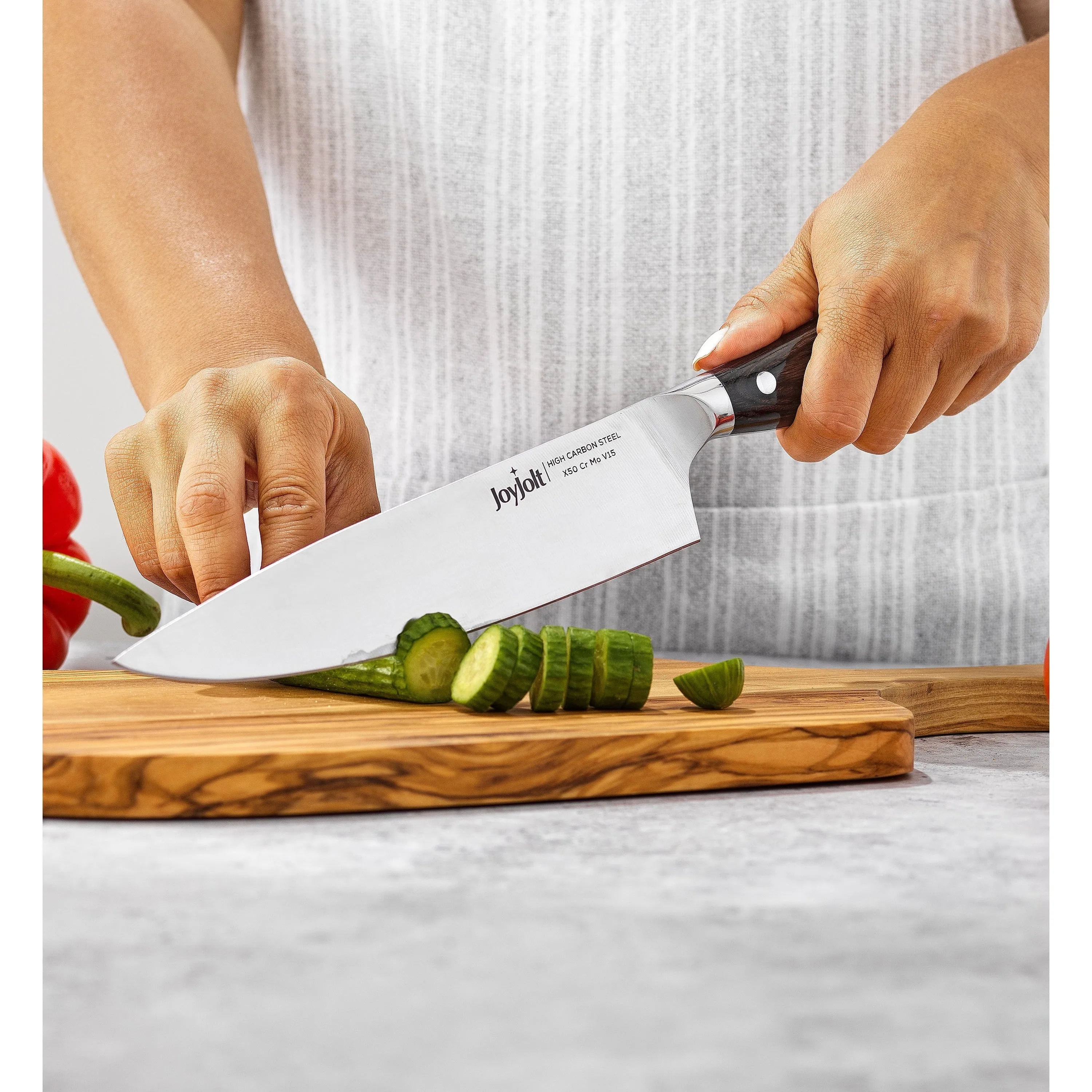 JoyJolt 8-in Chef Knife High Carbon Steel Kitchen Knife - Stainless Steel