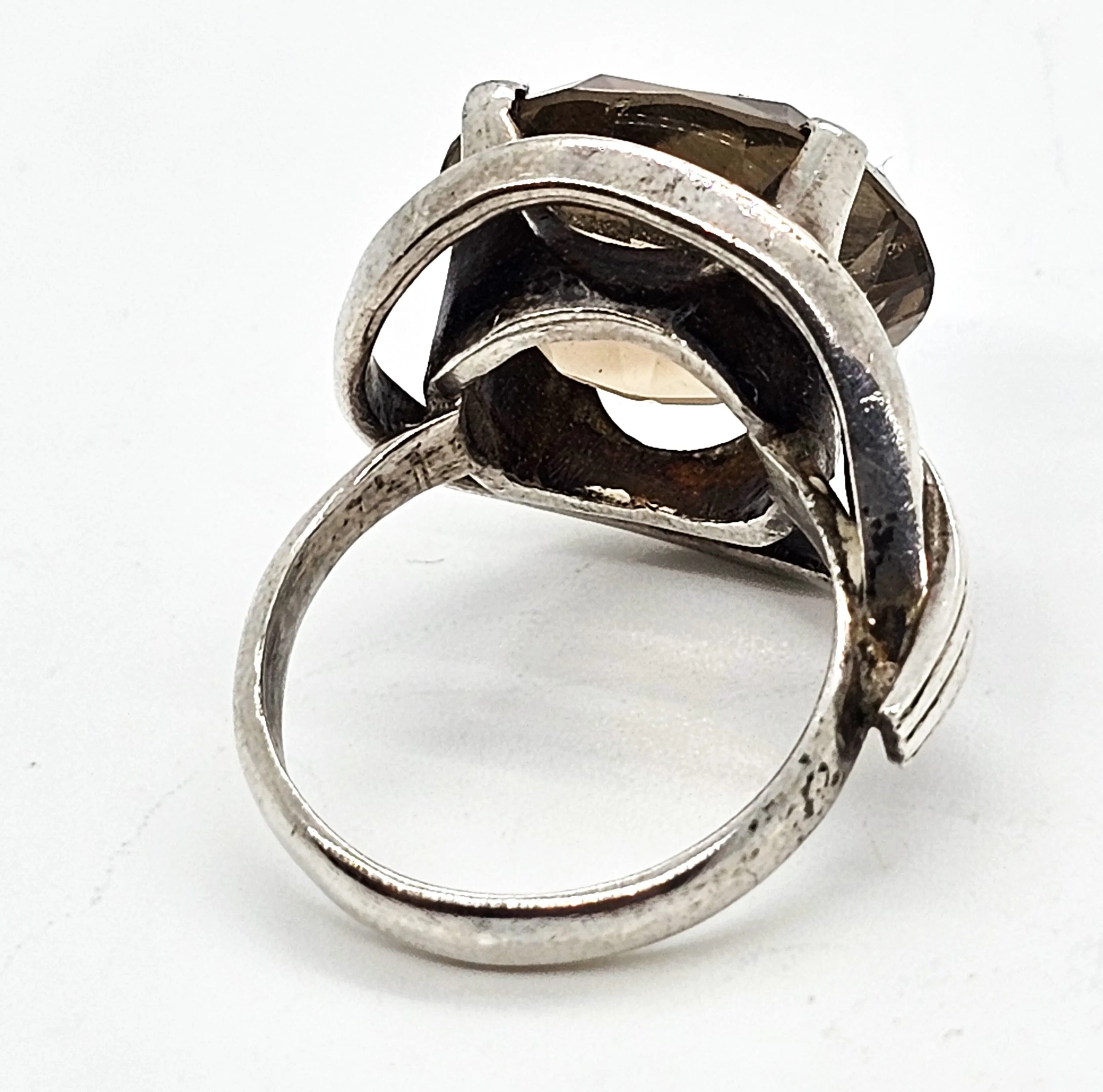 JRM Mexico Smoky Quartz 9 ct large oval vintage sterling silver ring size 6.5
