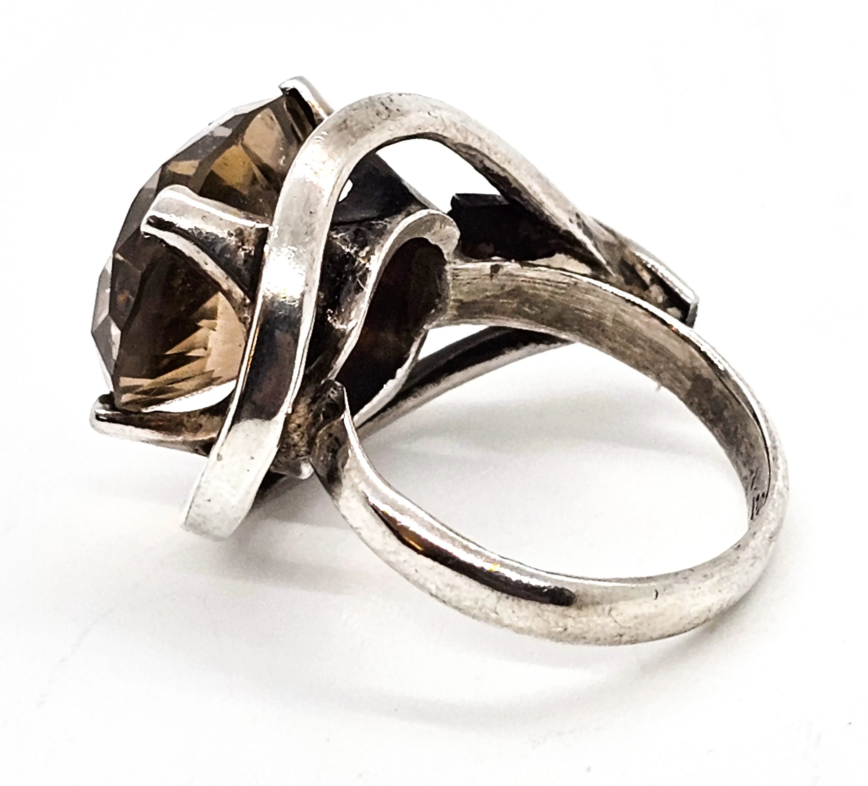 JRM Mexico Smoky Quartz 9 ct large oval vintage sterling silver ring size 6.5