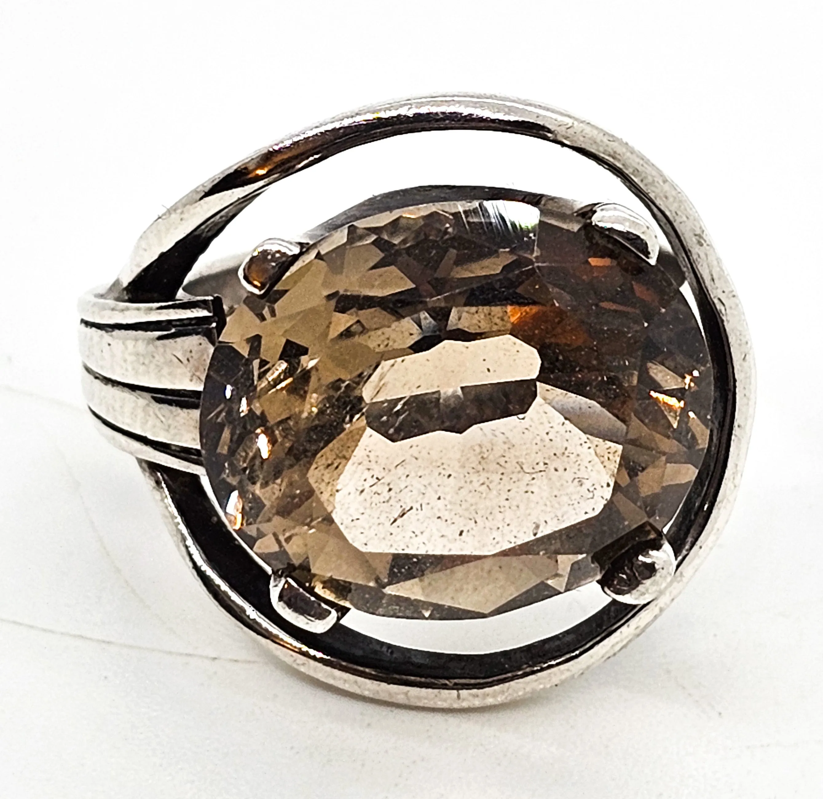 JRM Mexico Smoky Quartz 9 ct large oval vintage sterling silver ring size 6.5