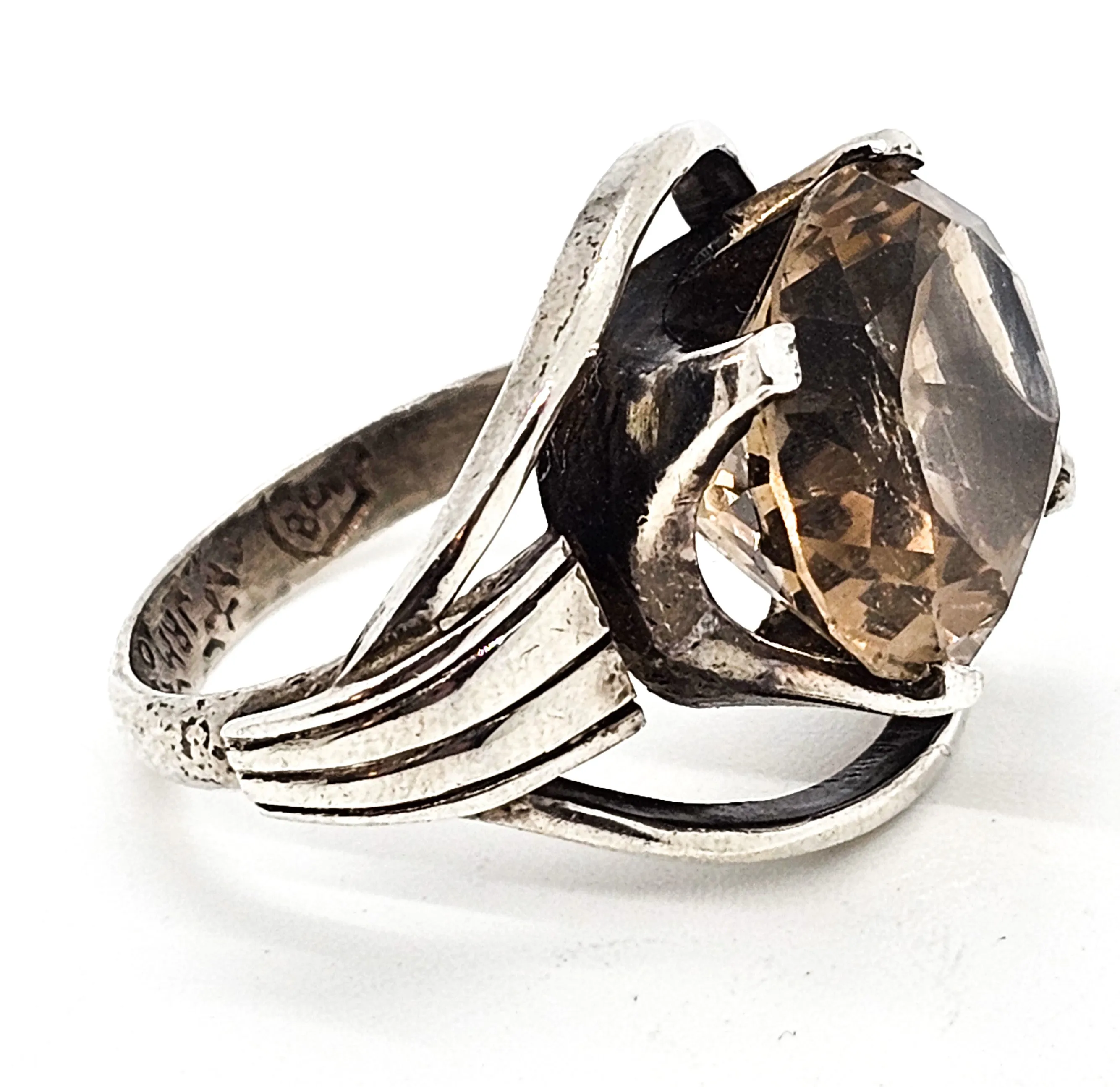 JRM Mexico Smoky Quartz 9 ct large oval vintage sterling silver ring size 6.5