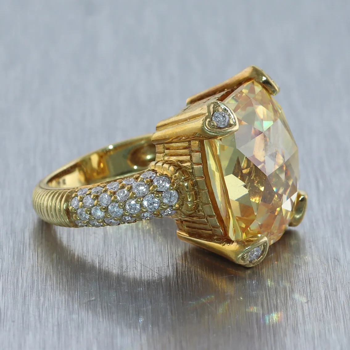 Judith Ripka 18k Yellow Gold Lemon Quartz & 1ctw Diamond Ring