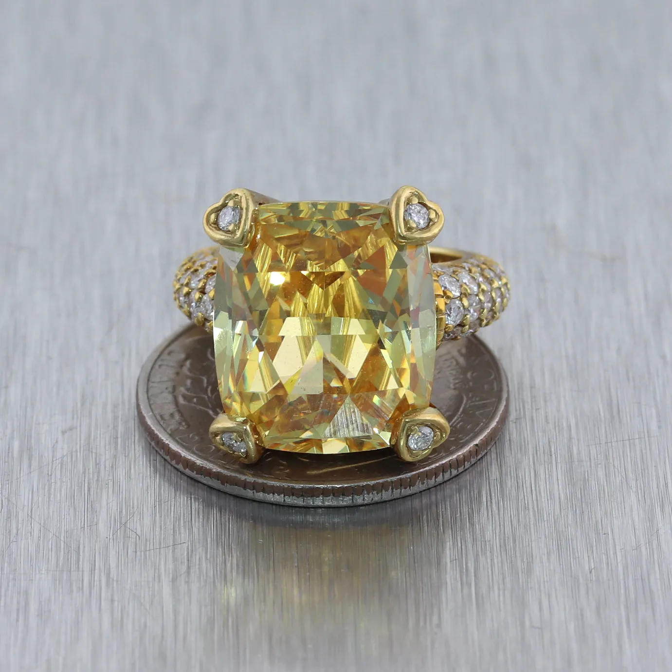 Judith Ripka 18k Yellow Gold Lemon Quartz & 1ctw Diamond Ring