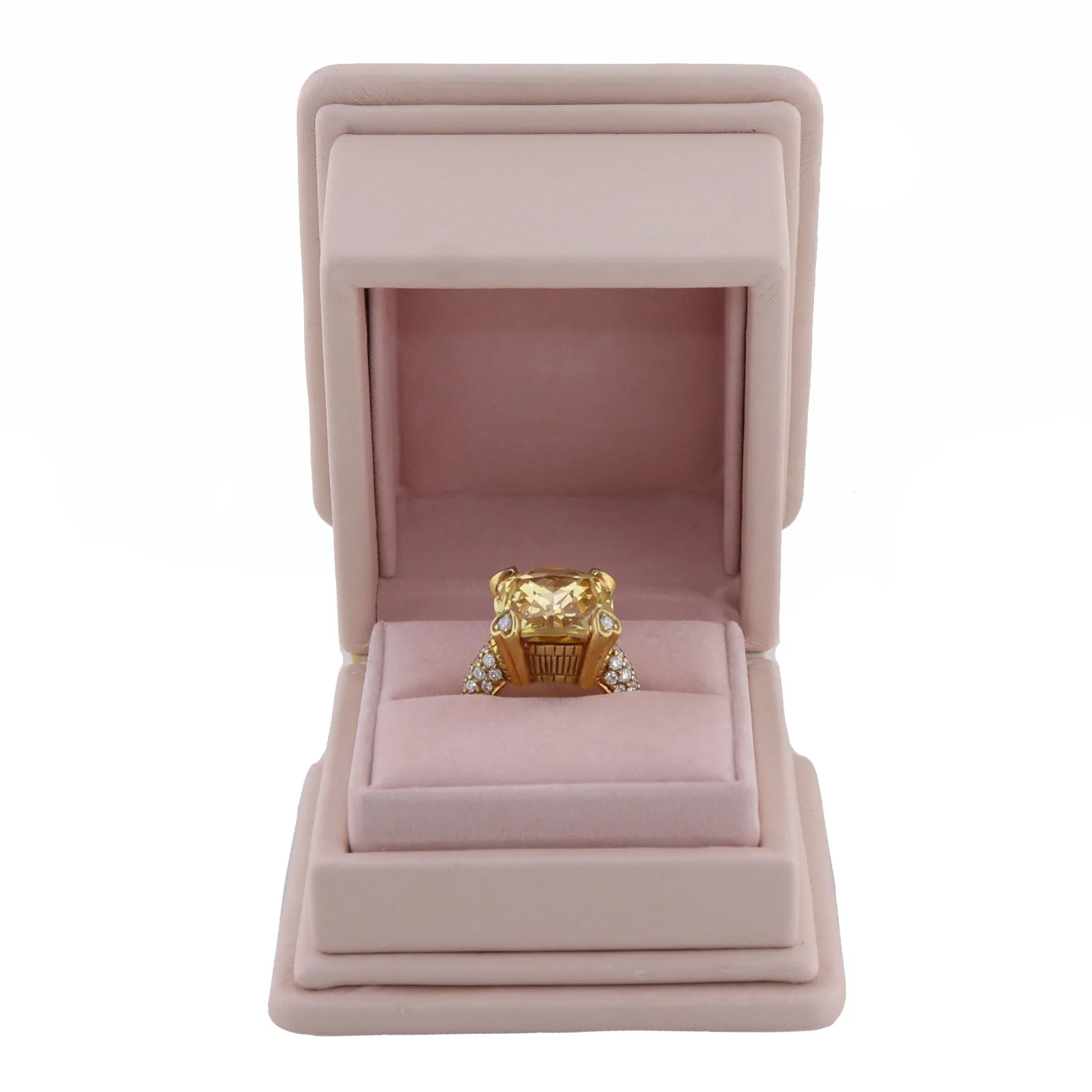 Judith Ripka 18k Yellow Gold Lemon Quartz & 1ctw Diamond Ring