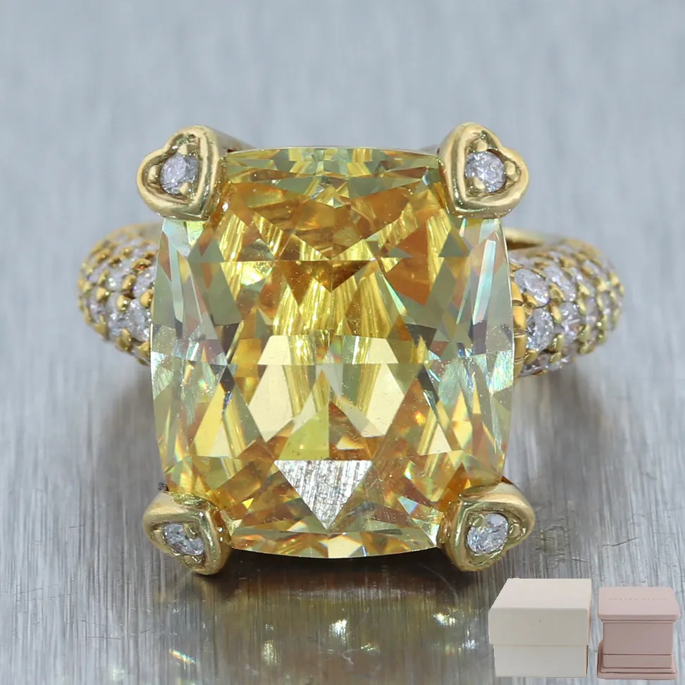 Judith Ripka 18k Yellow Gold Lemon Quartz & 1ctw Diamond Ring