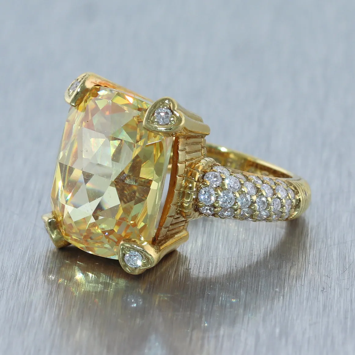 Judith Ripka 18k Yellow Gold Lemon Quartz & 1ctw Diamond Ring