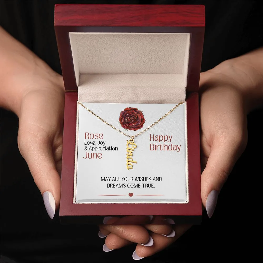 June Birth Month Flower | Happy Birthday - Personalized Vertical Name Necklace