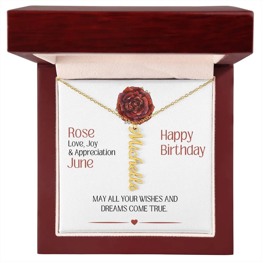 June Birth Month Flower | Happy Birthday - Personalized Vertical Name Necklace
