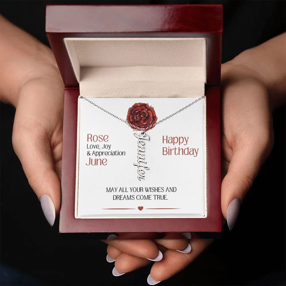 June Birth Month Flower | Happy Birthday - Personalized Vertical Name Necklace