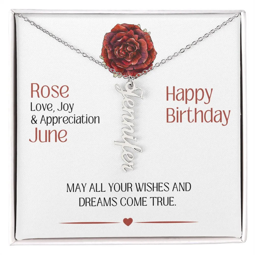 June Birth Month Flower | Happy Birthday - Personalized Vertical Name Necklace