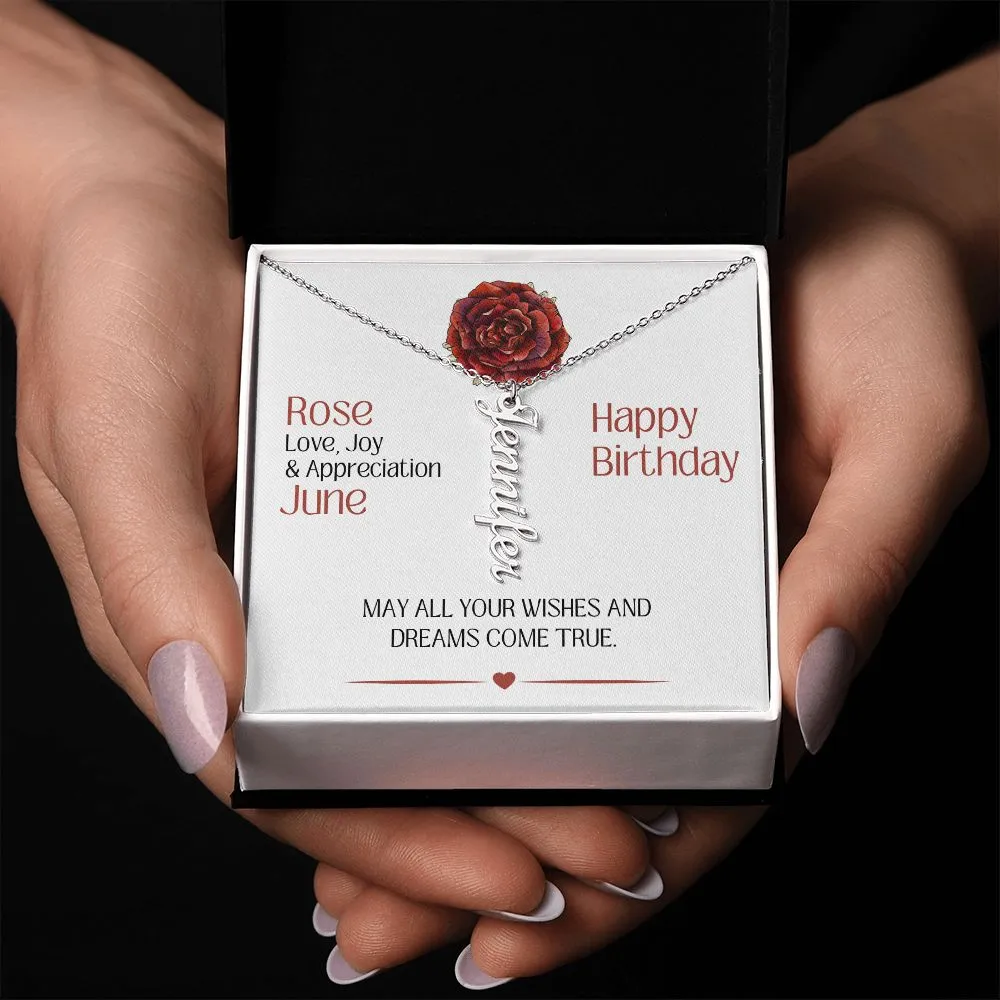 June Birth Month Flower | Happy Birthday - Personalized Vertical Name Necklace