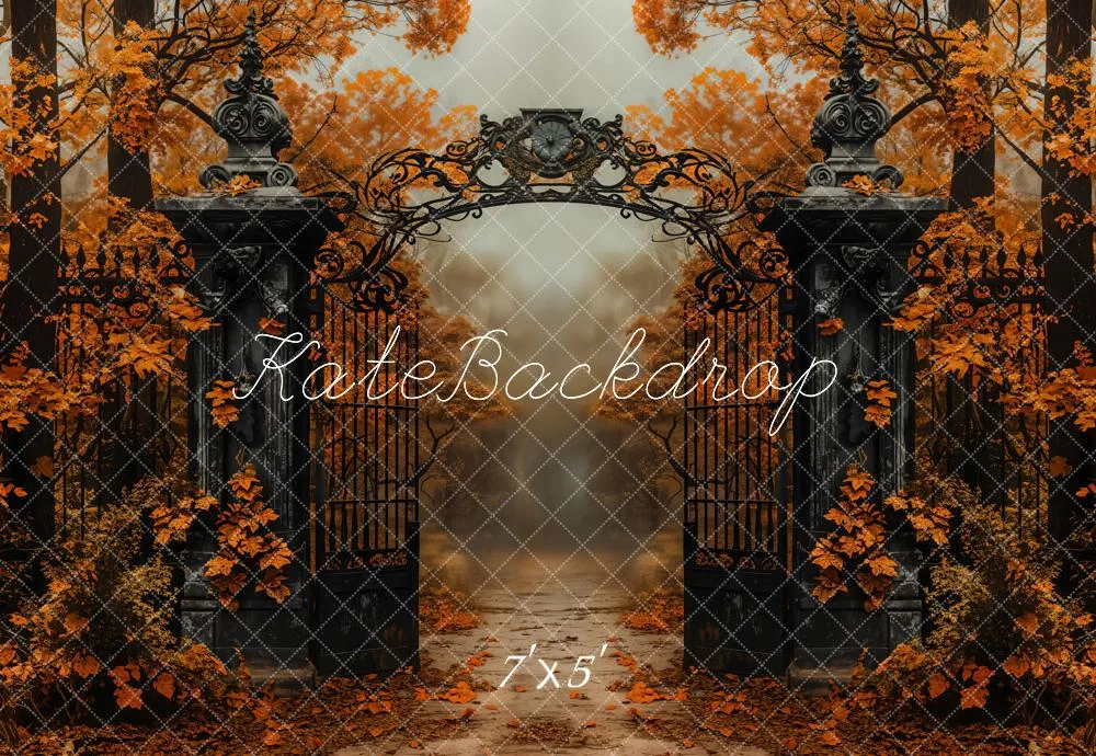Kate Autumn Black Vintage Gate Maple Trees Backdrop Designed by Emetselch