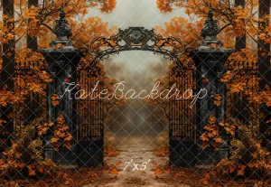 Kate Autumn Black Vintage Gate Maple Trees Backdrop Designed by Emetselch