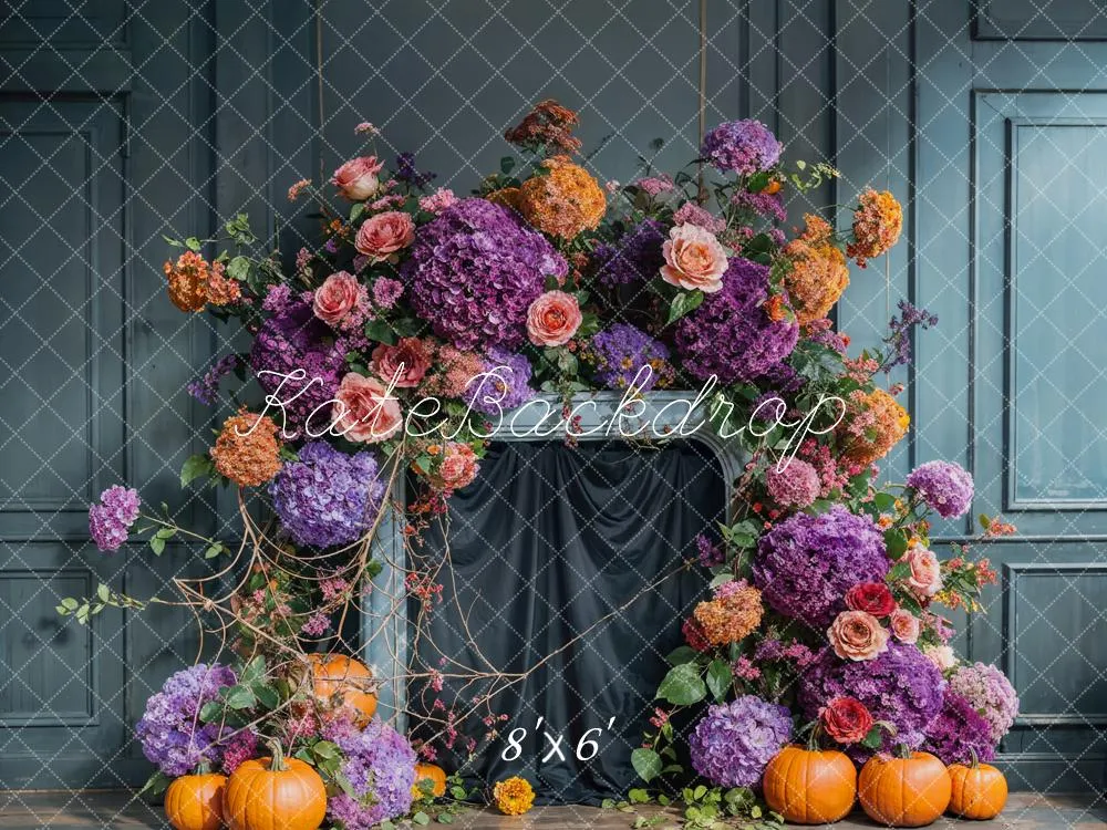 Kate Autumn Flower Arch Blue Vintage Wall Backdrop Designed by Emetselch