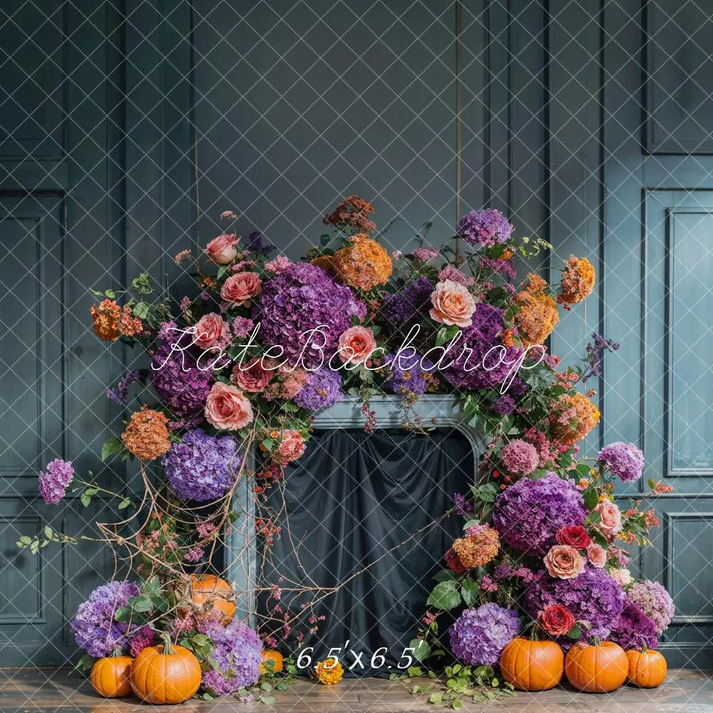 Kate Autumn Flower Arch Blue Vintage Wall Backdrop Designed by Emetselch